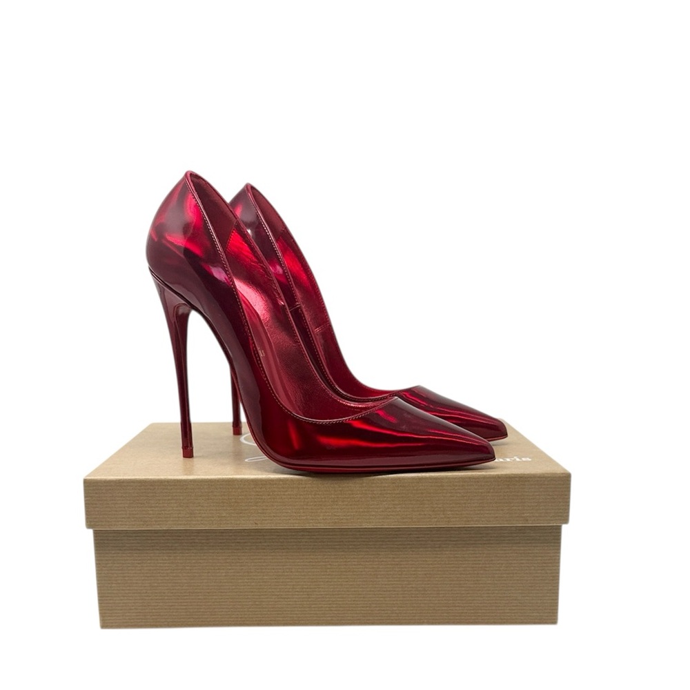 Christian Louboutin So Kate Red Lin Loubi Metallic Patent Psychic Pumps 38.5